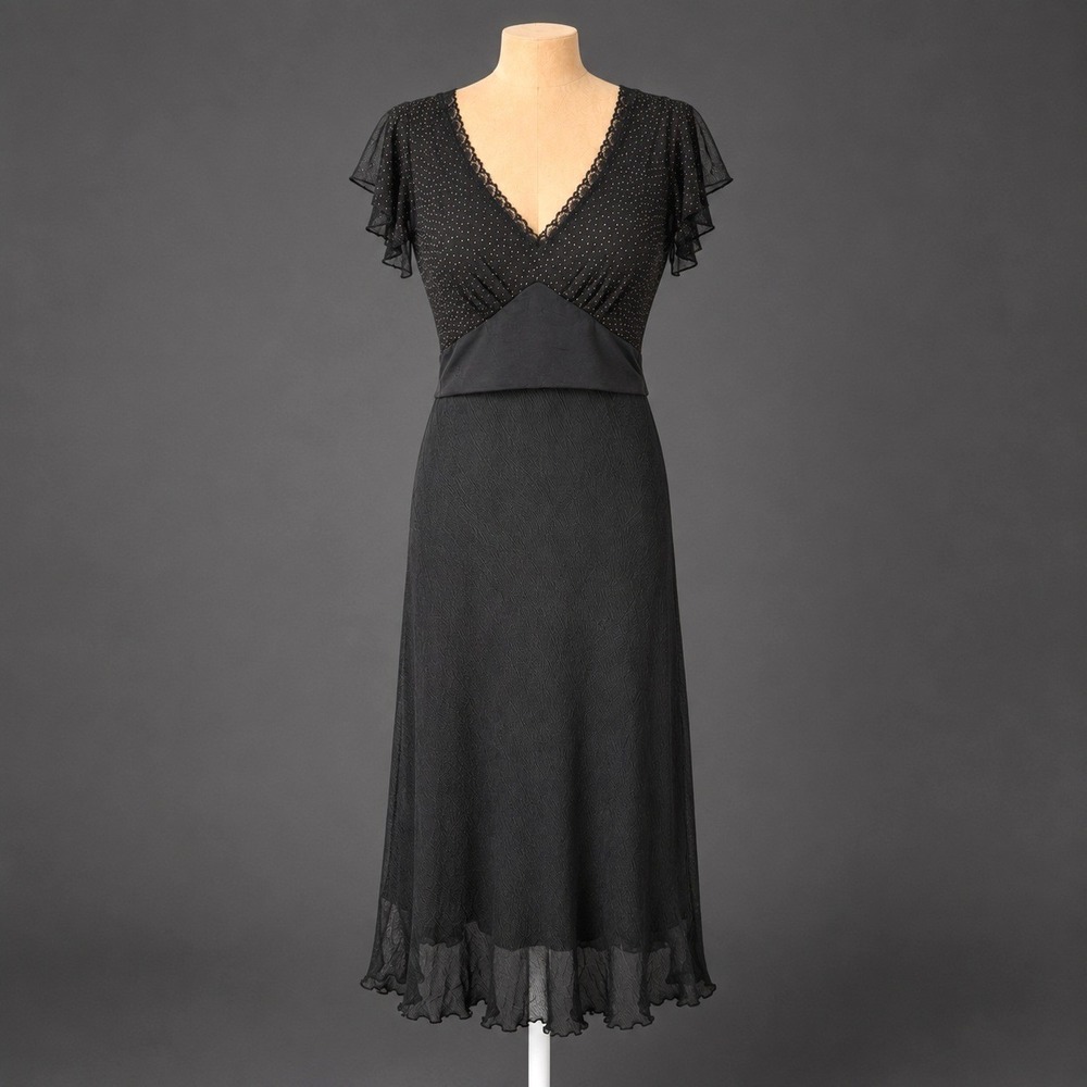 Vintage Y2K 100% Silk Fairy Babydoll Dress Size 6 Black Romantic Whimsigoth Vamp